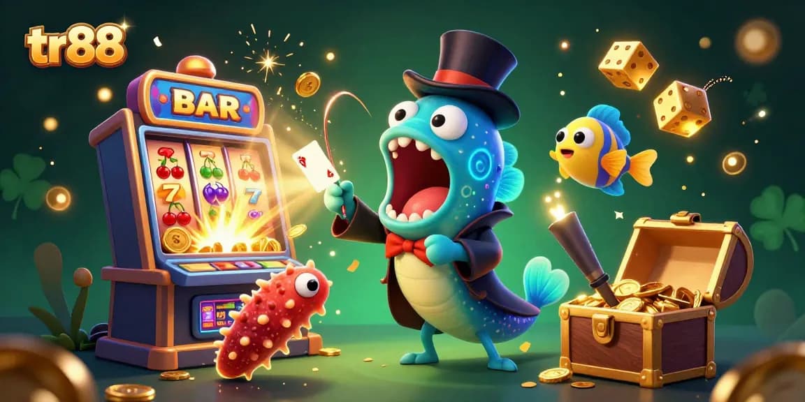Experience thrilling casino action with TR88's vibrant illustration featuring gaming excitement and magical elements.