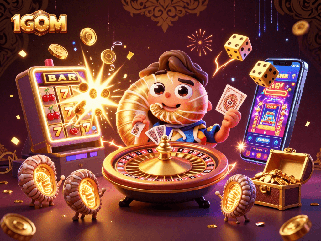 Join the excitement at 1GOM with a dynamic 3D scene showcasing thrilling casino elements and a giant nautilus roulette.