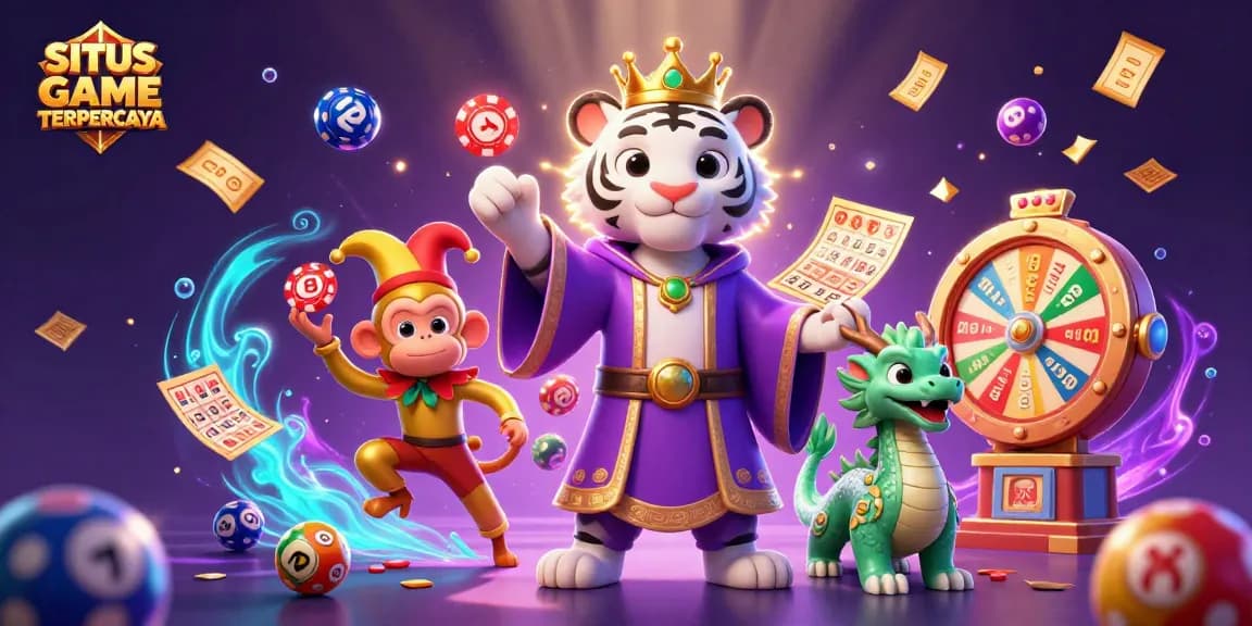 Engage with SITUS GAME TERPERCAYA as the playful monkey juggles poker chips and vibrant lottery elements.