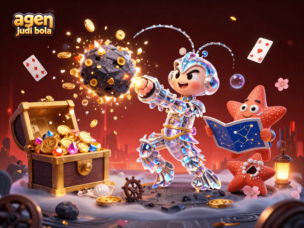 Experience thrilling bets at agen judi bola with a cosmic showdown of samurai shrimp amidst golden treasure.