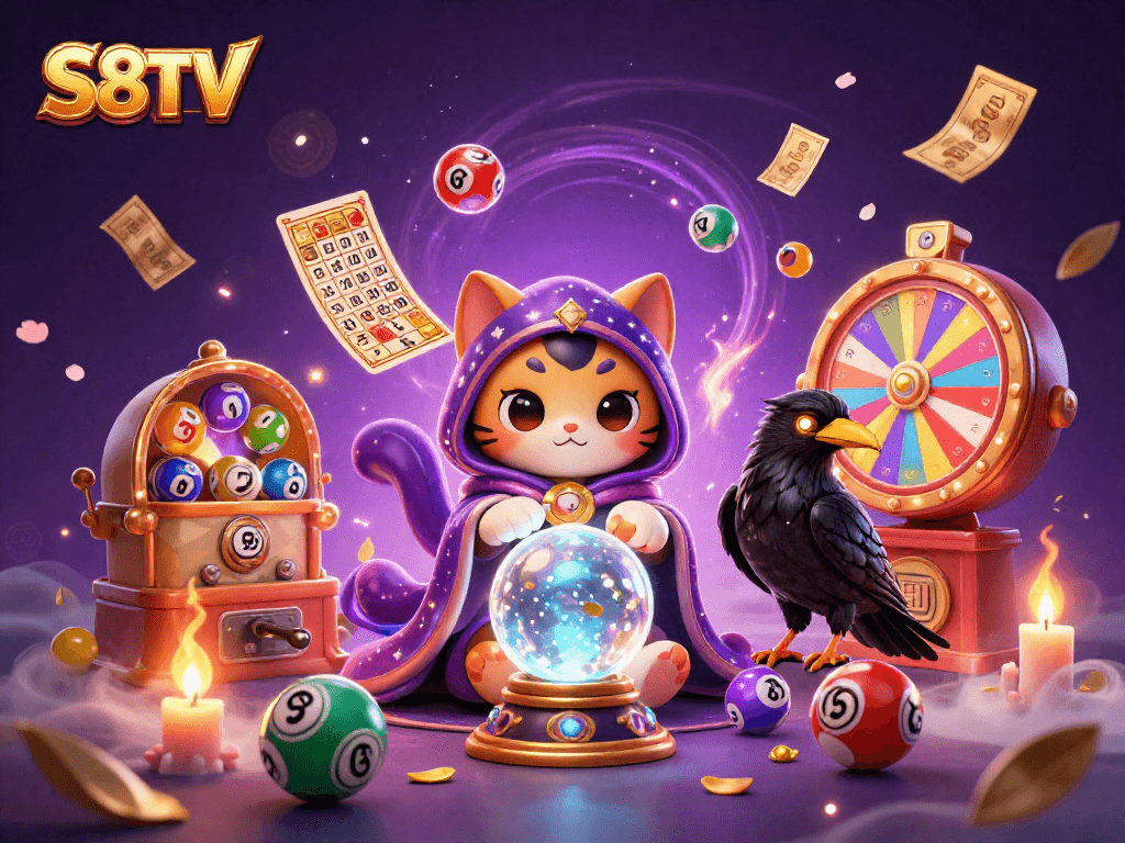 S8TV engages players with a mystically vibrant casino scene filled with colorful lottery elements and captivating characters.