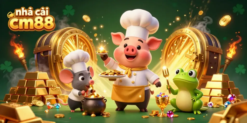 Experience the thrill of nhà cái cm88 with vibrant casino characters and gold, showcasing unique entertainment.