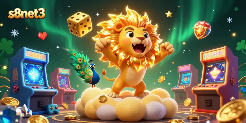 Join the excitement of s8net3 with a vibrant 3D casino illustration featuring dynamic game elements.
