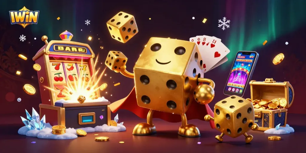 Spin the reels with IWIN and enjoy a cascade of colorful casino elements and vibrant characters.