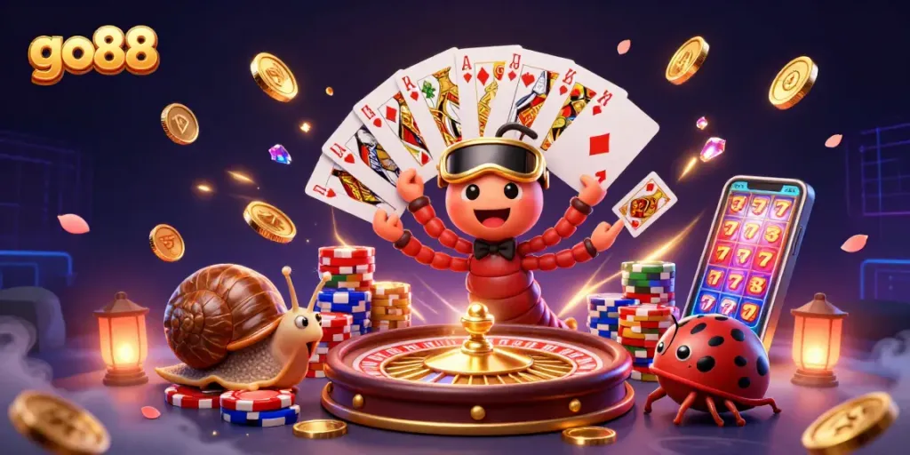 Experience go88's thrilling casino scene with dynamic characters and dazzling game elements.