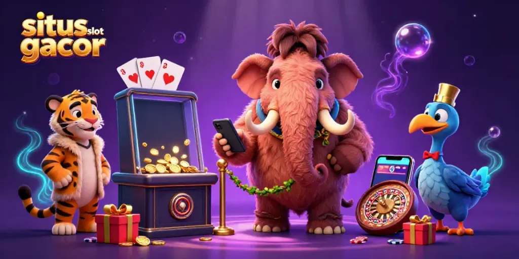 Experience the situs slot gacor excitement with our lively 3D casino scene featuring vivid characters and games.