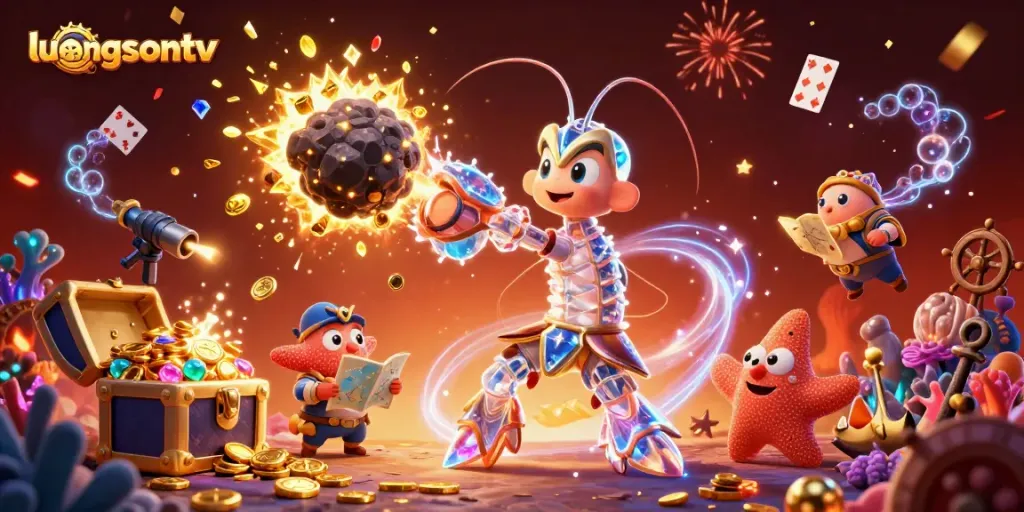 Experience thrilling gameplay with luongsontv in a colorful 3D casino adventure illustration.
