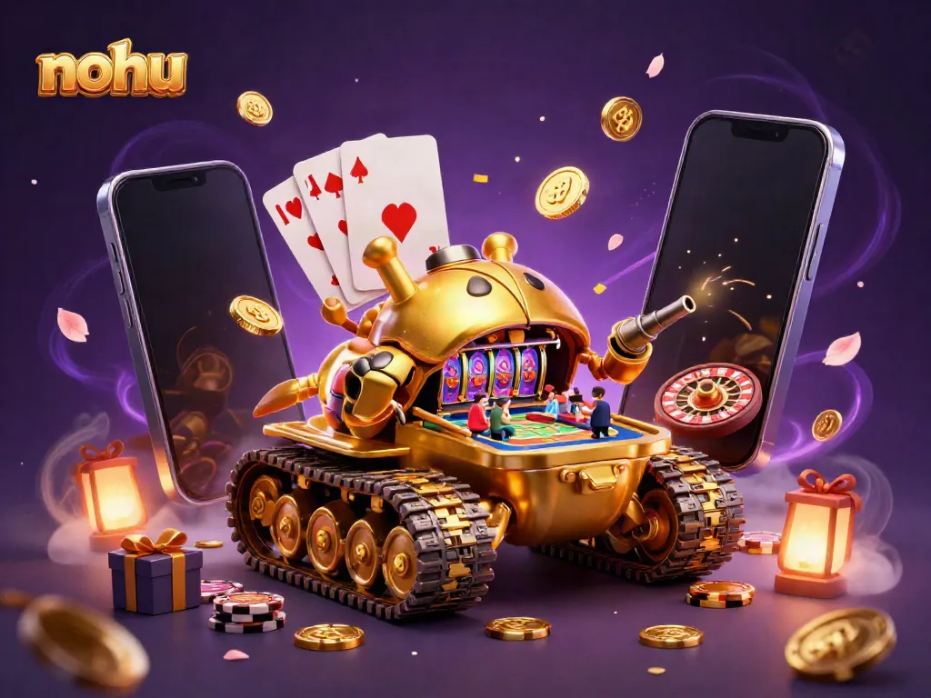 Experience the thrill of nohu with a vibrant casino scene featuring a golden beetle tank full of mini-games.