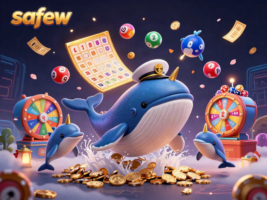 Experience the excitement of safew with a colorful casino scene featuring a giant whale and playful dolphins.