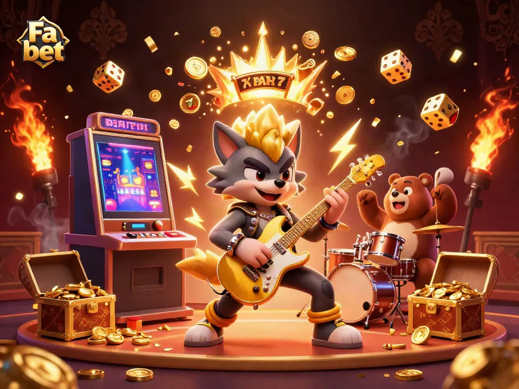 Experience thrilling gameplay with Fa bet featuring a rock star wolf and drummer bear on stage.