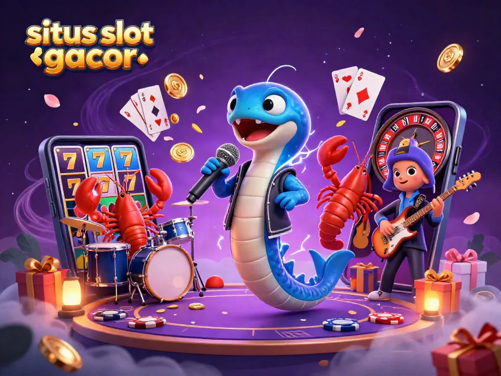 Spinning reels of situs slot gacor showcased with vibrant underwater characters in a dynamic casino setting.