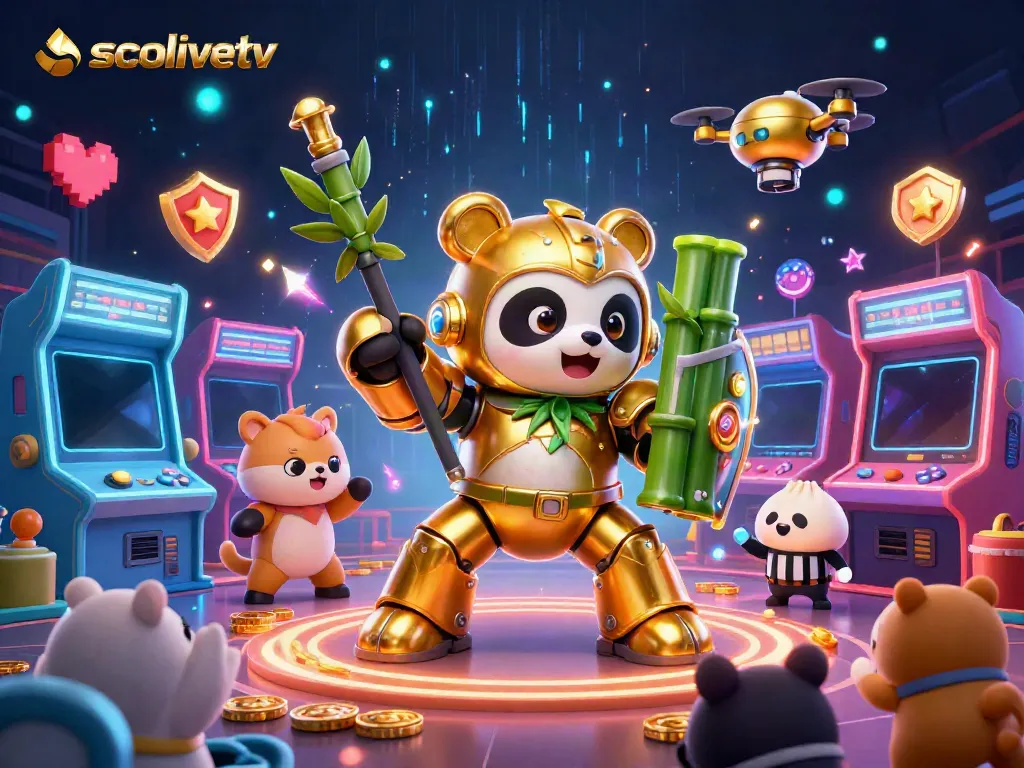 Experience thrilling gameplay moments on socolivetv with a vibrant 3D panda battling in a futuristic arena.