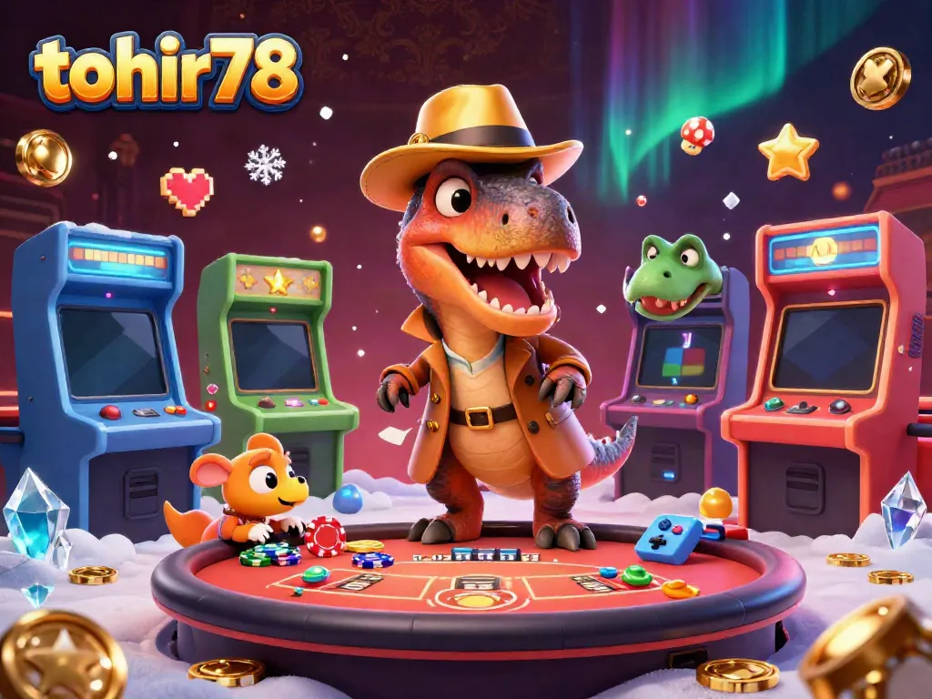 Bet big with tohir78 while a velociraptor card counter engages in blackjack at a lively casino table.