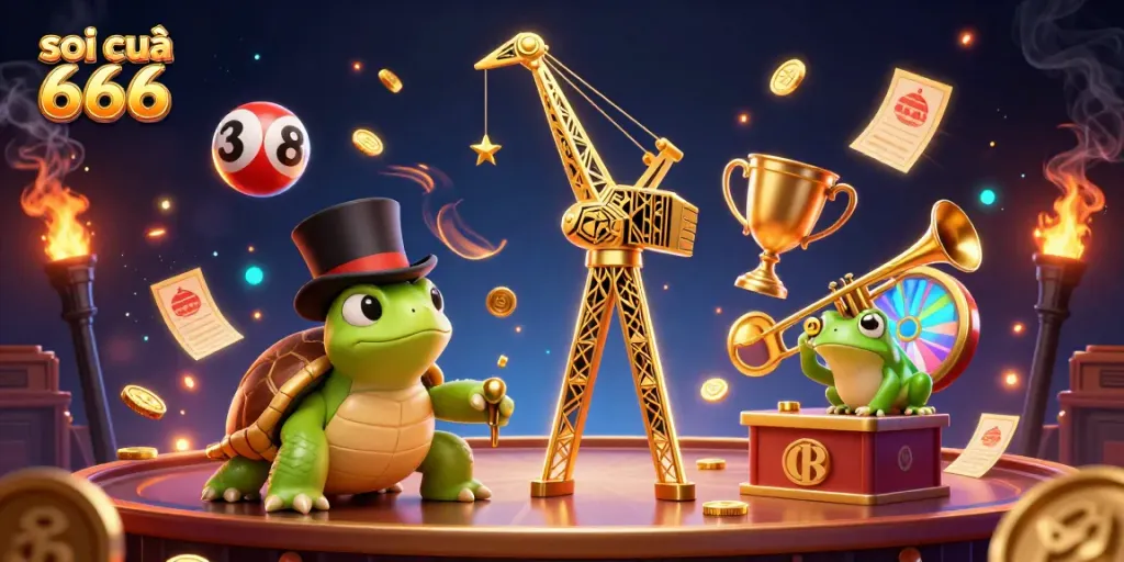 Engaging visual of soi cầu 666 showcasing 3D characters at a speakeasy bar with golden lottery-themed elements.