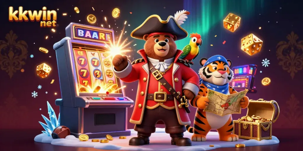 Experience the thrills of kkwin net with this vibrant 3D casino scene featuring dynamic characters, slot machines, and colorful effects.