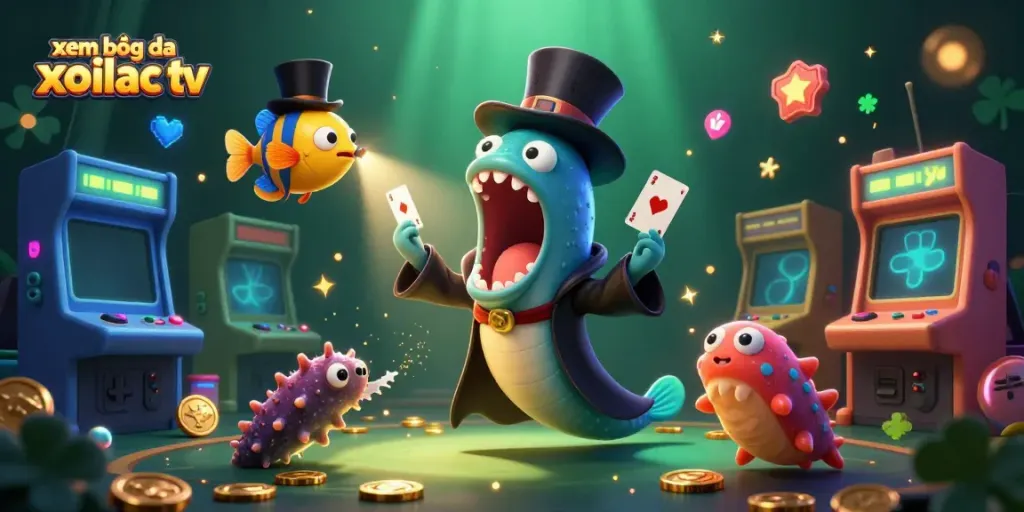 Engage in thrilling gameplay with xem bóng đá xoilac tv showcased in a vibrant casino-themed illustration featuring exciting gambling elements.