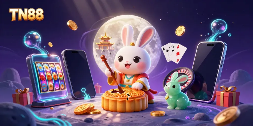 Engage with TN88's vibrant gaming experience featuring a festive moon rabbit scene.