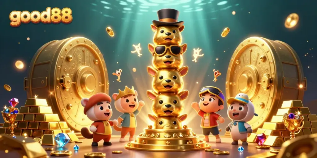 Experience the excitement of good88 with a vibrant, treasure-filled casino scene.