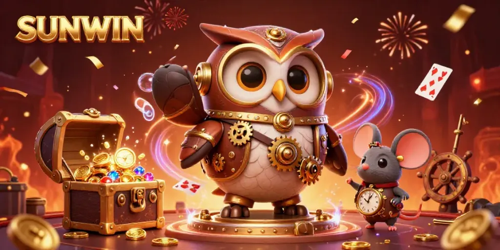 SUNWIN brings excitement with a steampunk owl and mouse in a dynamic Victorian casino scene.