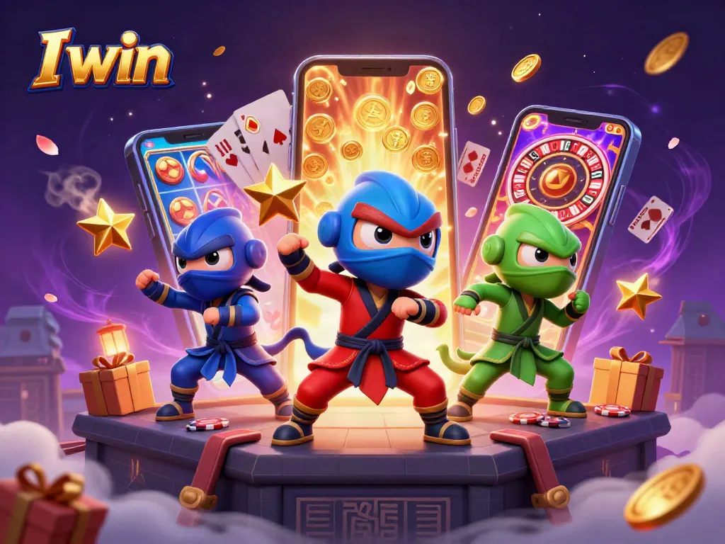 I win as cartoon chameleons perform martial arts amongst casino games and golden coins.
