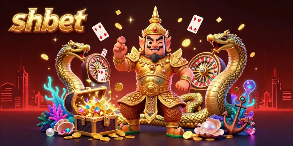 Experience shbet's vibrant online casino scene with a friendly yaksha guardian and dynamic gaming elements.