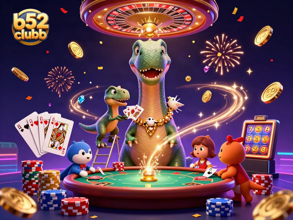 Enjoy thrilling gameplay with b52clubb as a massive brontosaurus and clever raptor handle cards and coins.