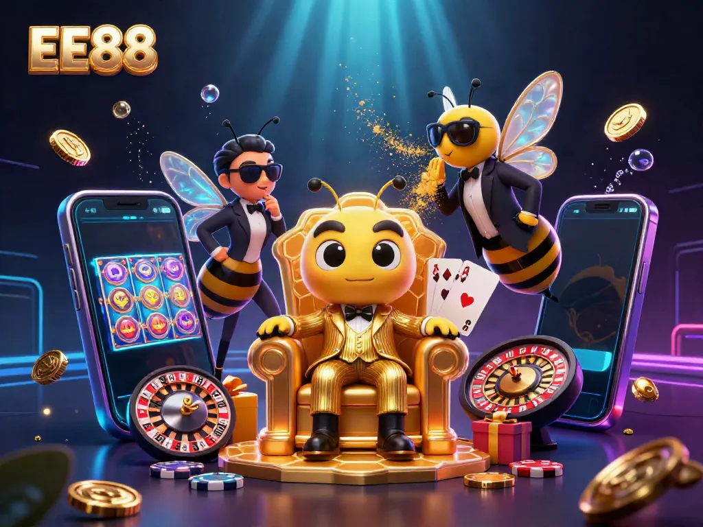 Experience the vibrant world of EE88 with a bumblebee mob boss amidst gaming excitement.