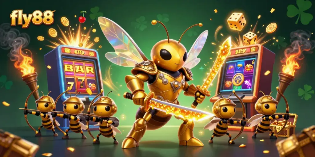Experience jackpots and excitement with fly88's vibrant casino-themed 3D illustration.