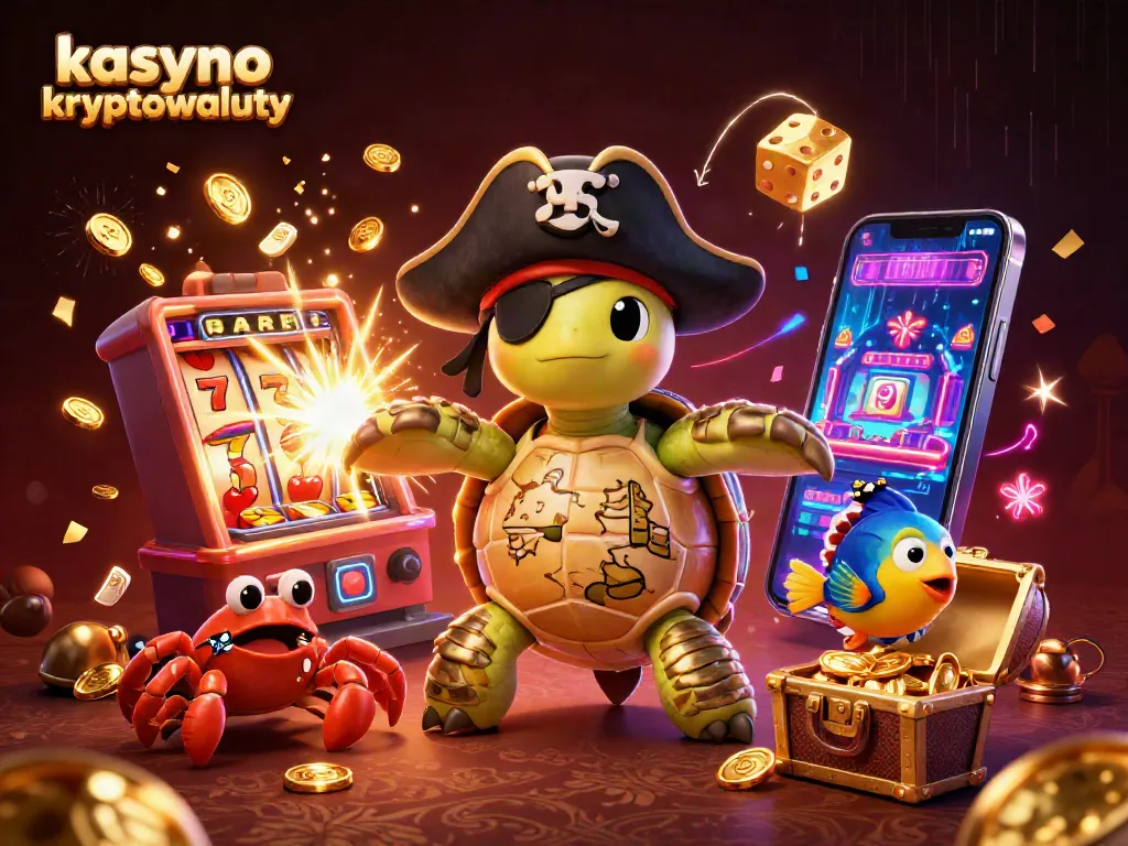 Engage in kasyno kryptowaluty with animated 3D characters exploring treasure-filled casino.