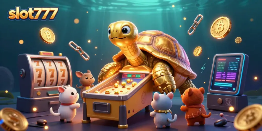 Slot777: Menyaksikan keseruan permainan slot dengan penyu raksasa sebagai mesin pinball.