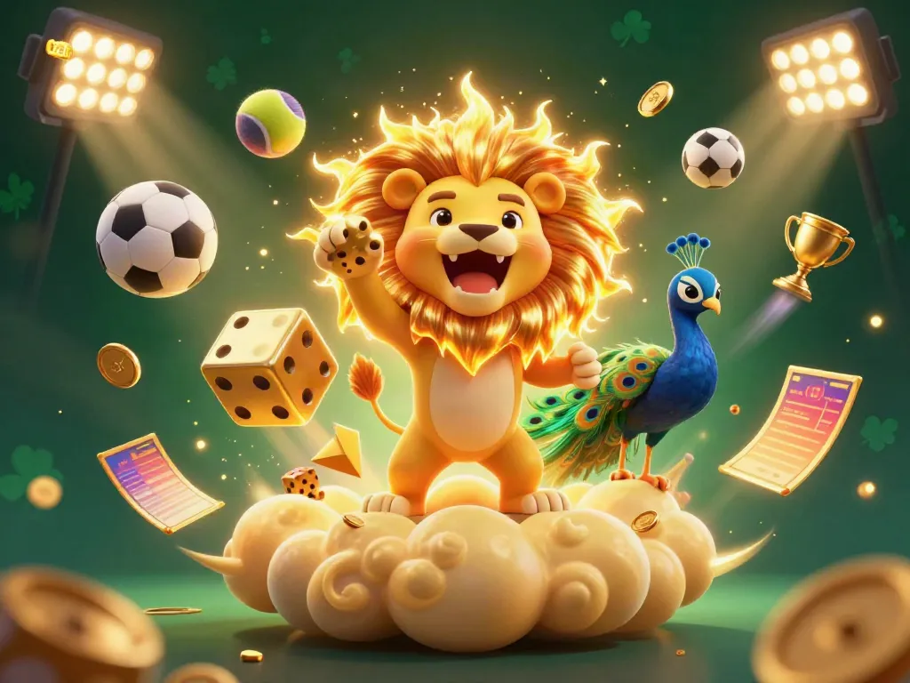 Experience thrilling gameplay with 123b as cartoon characters celebrate sports betting, surrounded by vibrant casino elements.