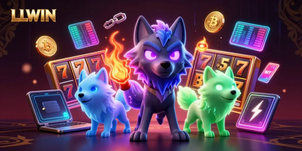Experience thrilling slots and crypto gaming with LLWIN in this dynamic illustration