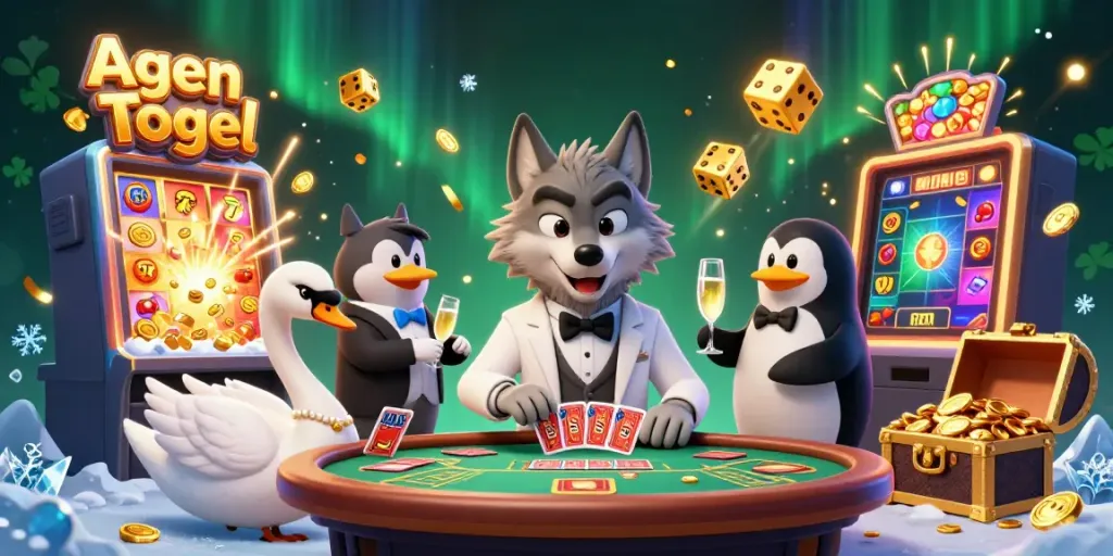 Visualisasi Agen Togel yang menarik dengan karakter interaktif dan elemen jackpot yang dinamis.