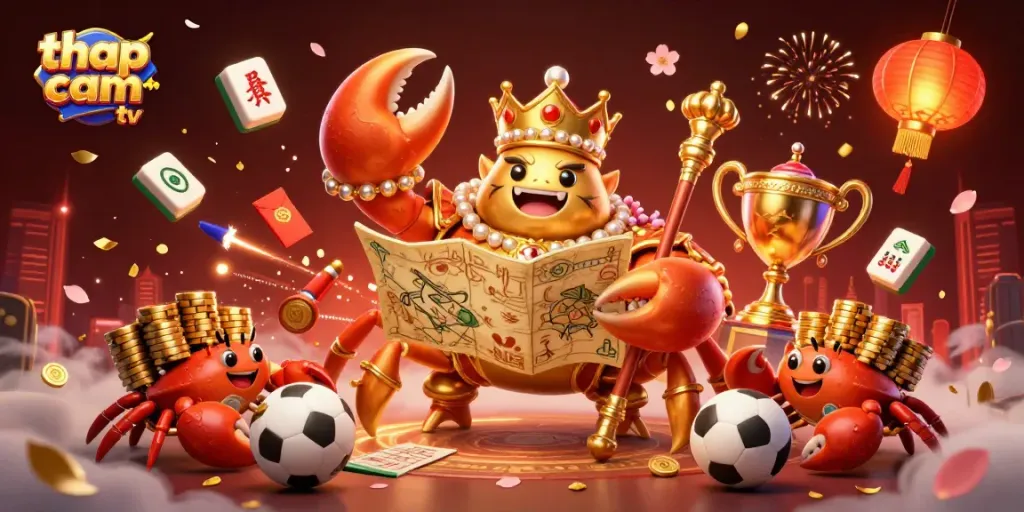 Engage with thap cam tv for thrilling sports betting action, featuring colorful illustrations of iconic gaming symbols.
