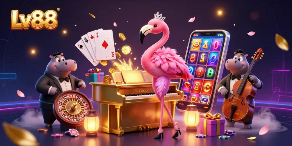 Experience thrilling gameplay at Lv88 with vibrant casino characters and dynamic slot action.
