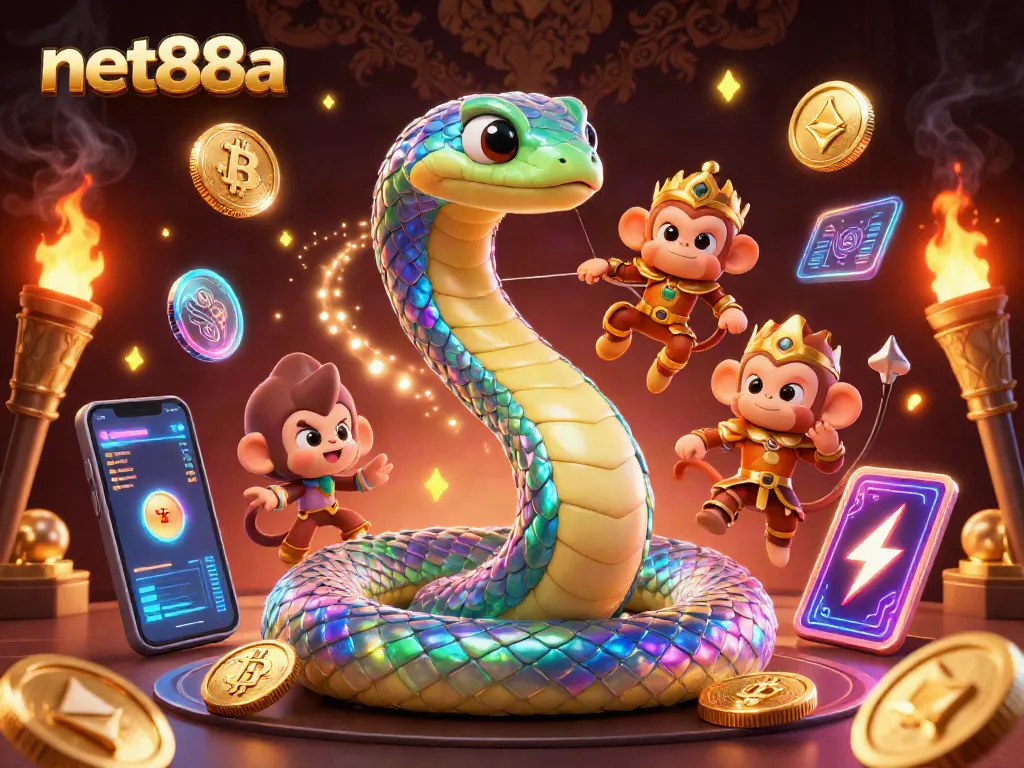 Experience dynamic gaming fun with net88a in this vibrant 3D casino scene filled with bonuses.