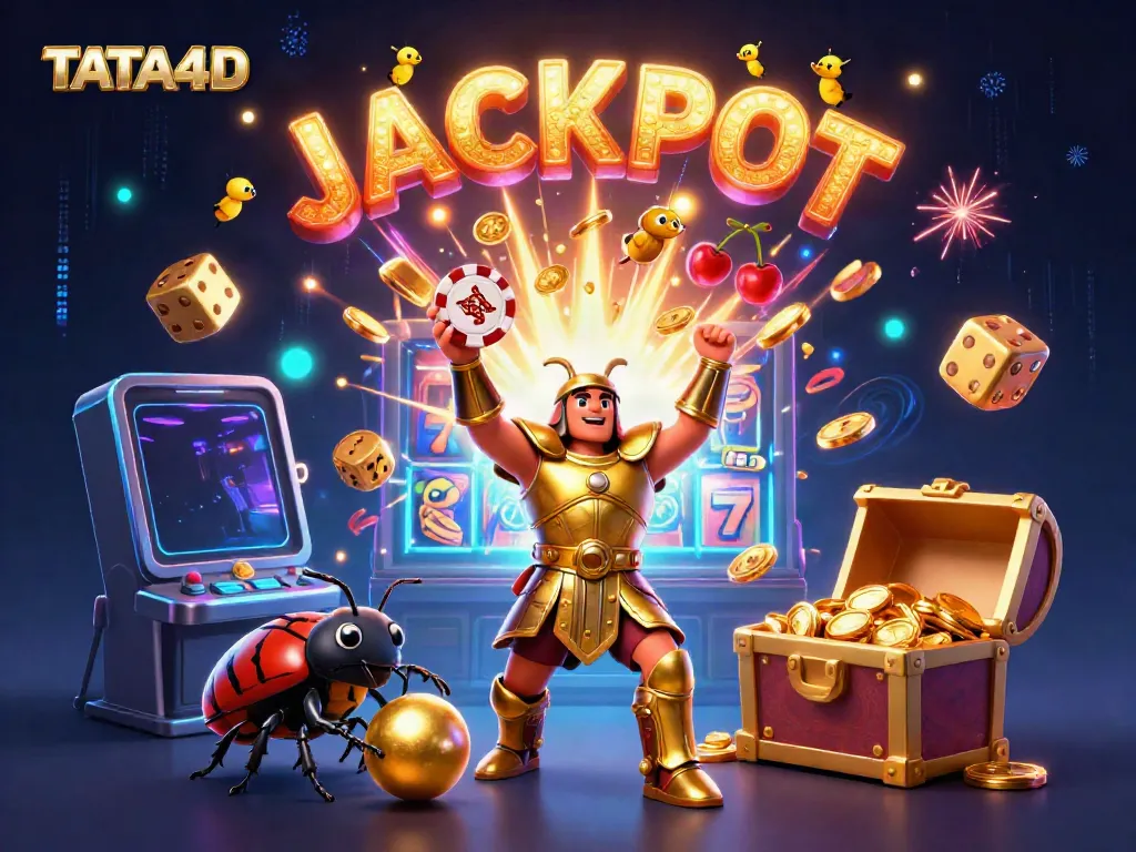 Engaging TATA4D live casino 3D illustration featuring characters celebrating a jackpot.