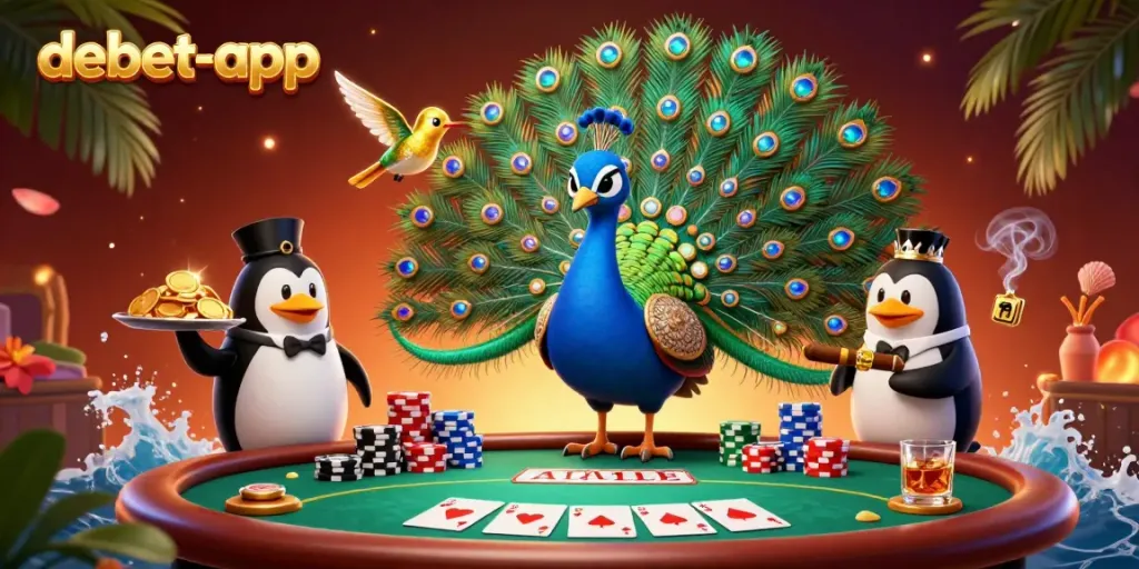 Experience thrilling gameplay in debet-app, featuring a vibrant casino scene with colorful poker chips and dynamic characters.