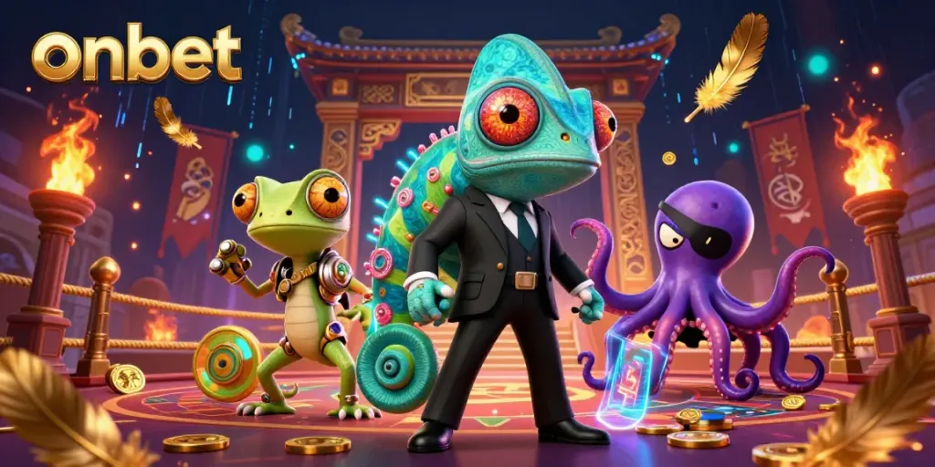 Experience thrilling bets at ONBET with a powerful trio in a vibrant casino scene.