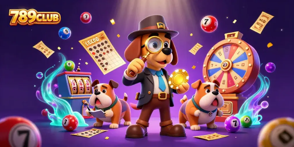 Bet on exciting adventures with 789CLUB in a lively casino-themed illustration featuring detective characters.