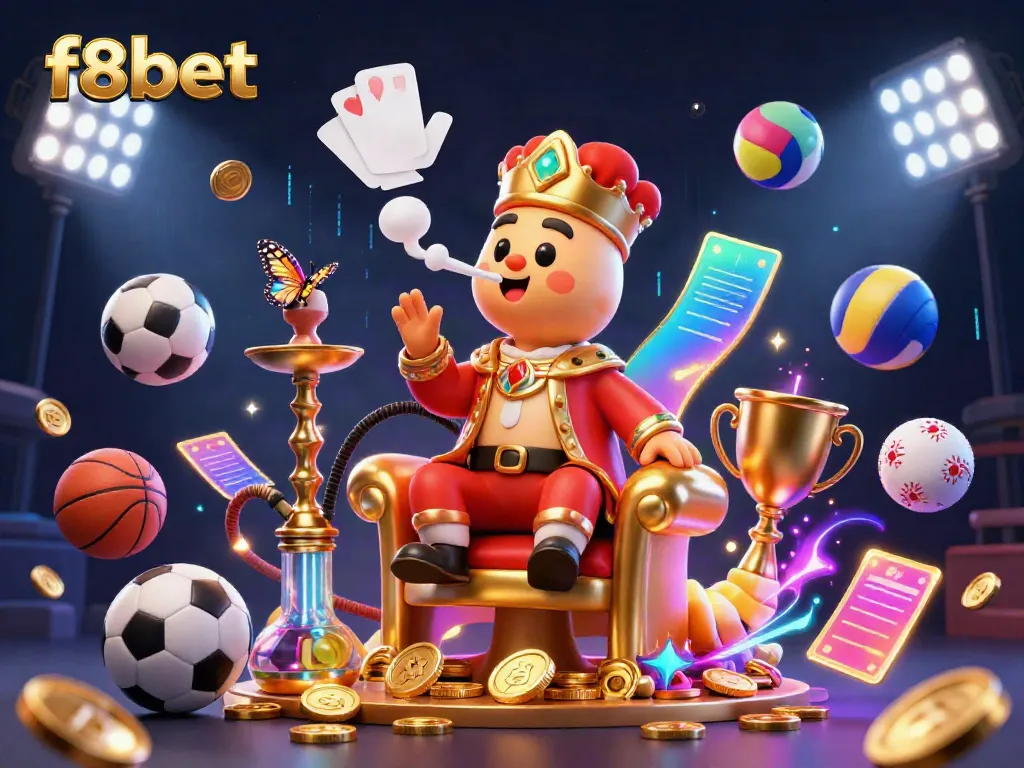 Engage in thrilling sports with F8BET featuring a vibrant 3D scene of gambling excitement.
