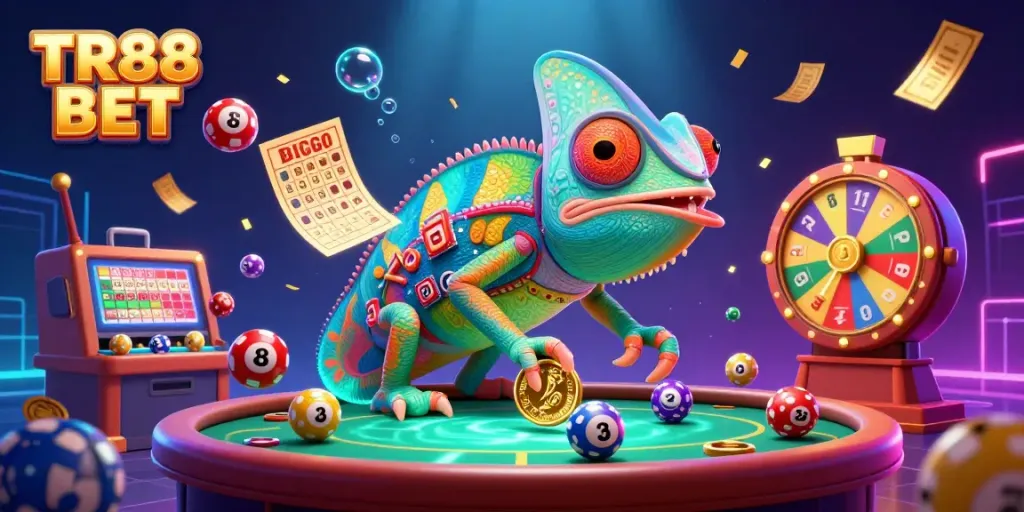 Experience excitement with TR88 BET at the animated casino scene featuring vibrant colors and engaging gameplay.