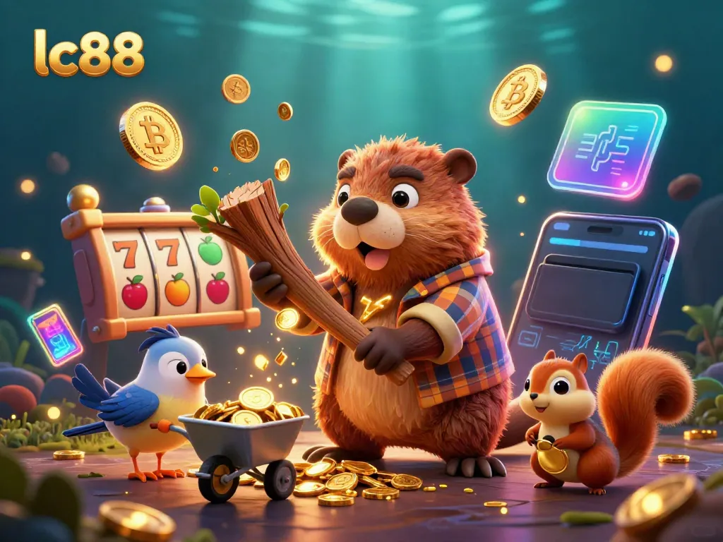 Experience thrilling jackpot wins with lc88's vibrant 3D casino illustration showcasing animated characters and gold coins.