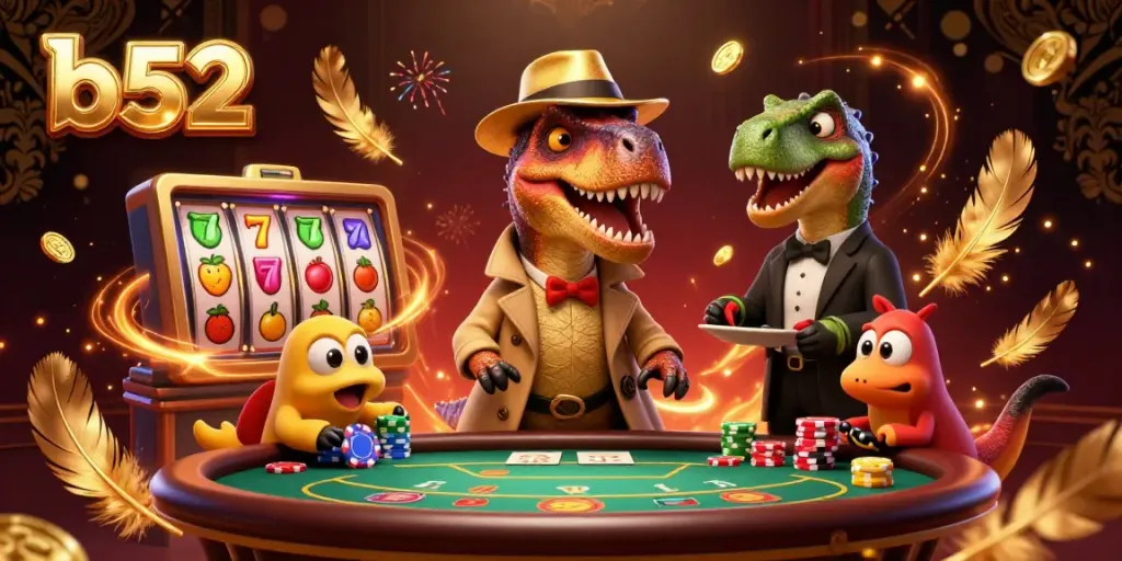 Play and win exciting games at b52, featuring thrilling velociraptor card counters in a dynamic casino.
