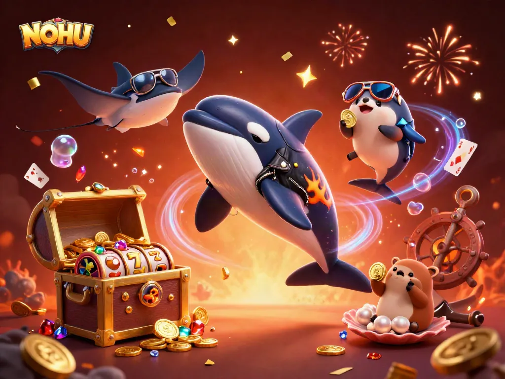 Play slots with NOHU while enjoying a lively underwater scene featuring orca, stingray, and sea otters.