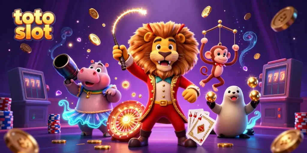 Menggandakan pengalaman bermain di toto slot dengan karakter kartun menarik, koin emas, dan efek cahaya berkilauan.
