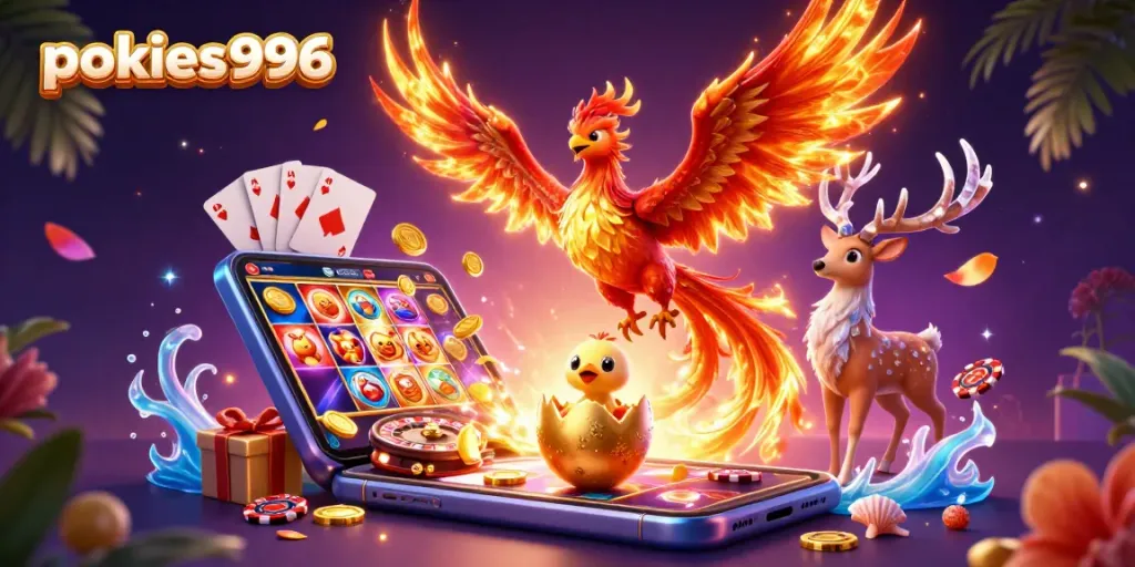 Spin and win with pokies996 at engaging slots, featuring vibrant graphics and gaming elements.