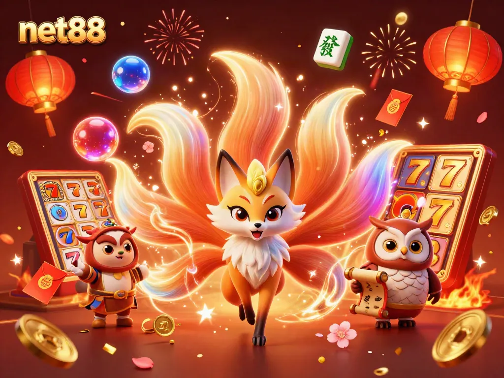 Engage with net88's vibrant slots experience featuring colorful characters and festive game elements.