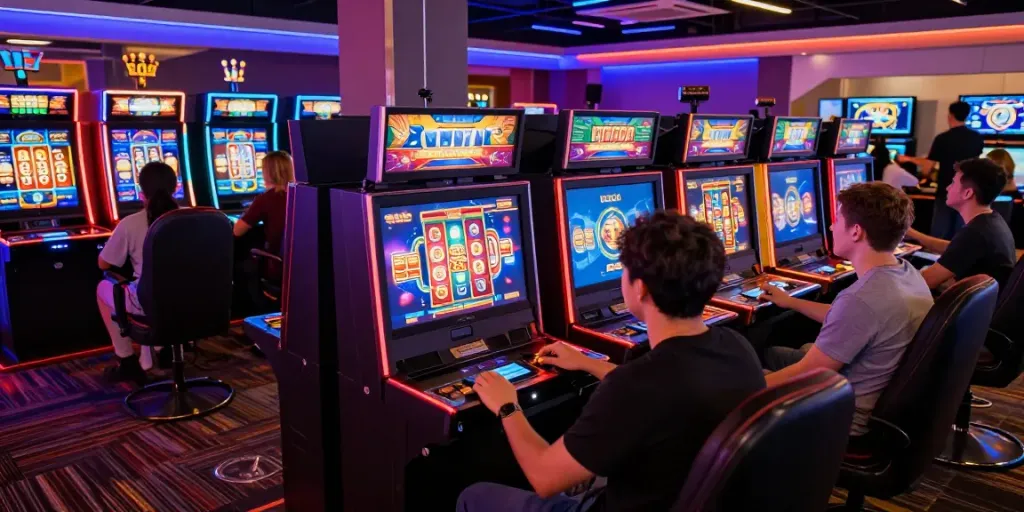 Exciting online slot gaming scene with players engaged in a vibrant digital casino.