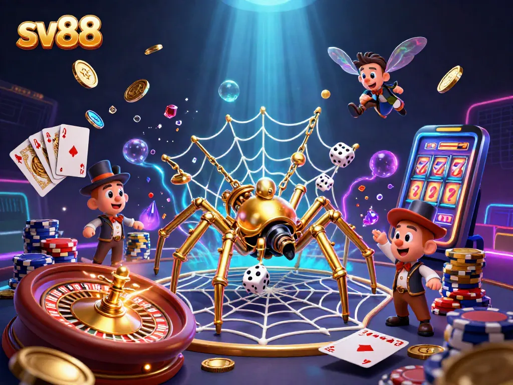 Experience the thrill of sv88 with golden coins and poker elements creating a vibrant casino atmosphere.